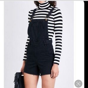 Maje Salopette Black Denim Overall Shorts